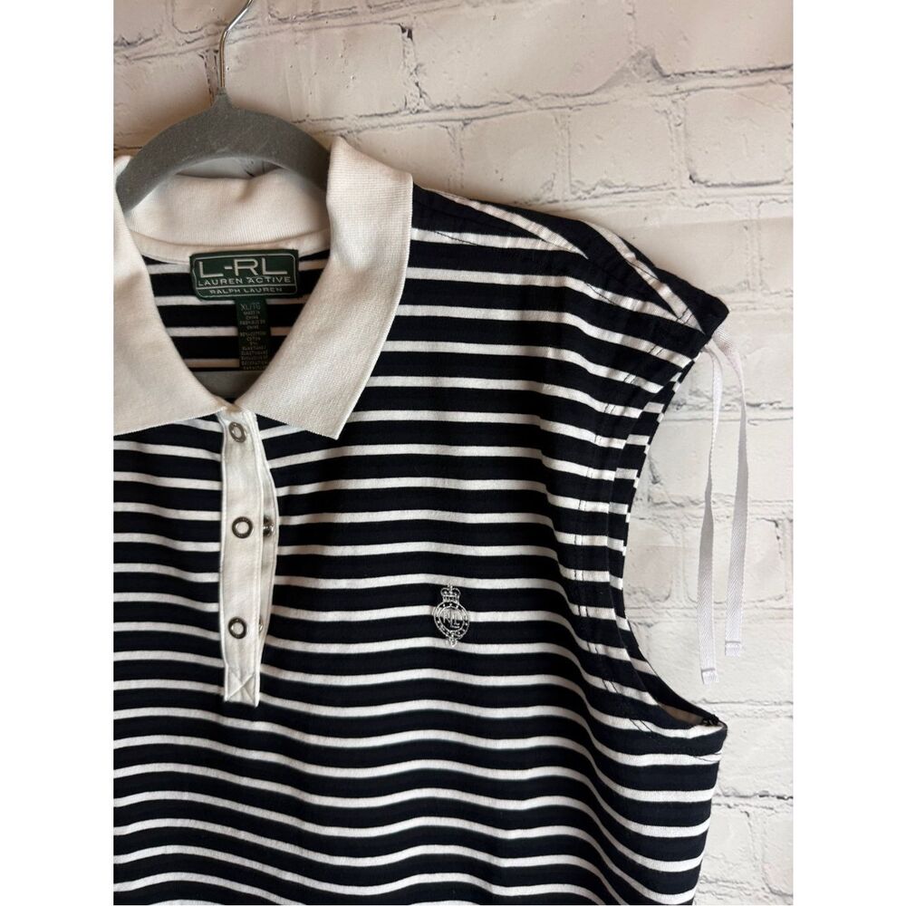 Lauren Ralph Lauren Black & White Striped Sleeveless Polo Top XL - Picture 2 of 9